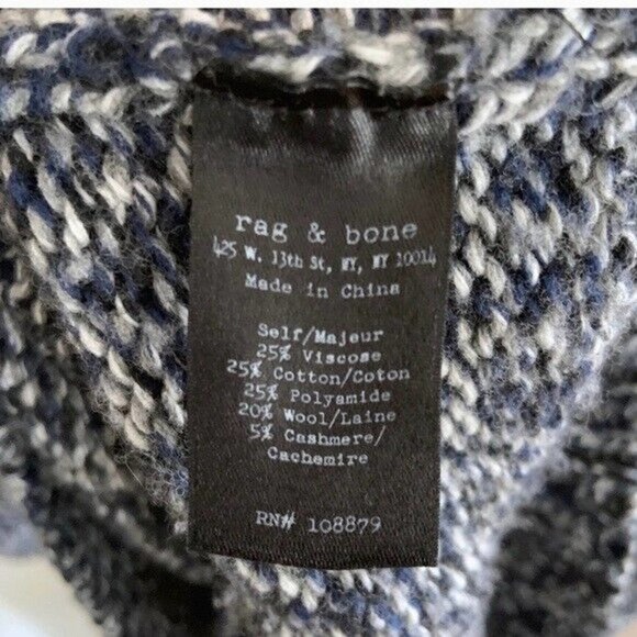 Rag & Bone Hoist Cashmere Blend Marled Sweater Navy White Gray Long Slee… - Picture 5 of 6